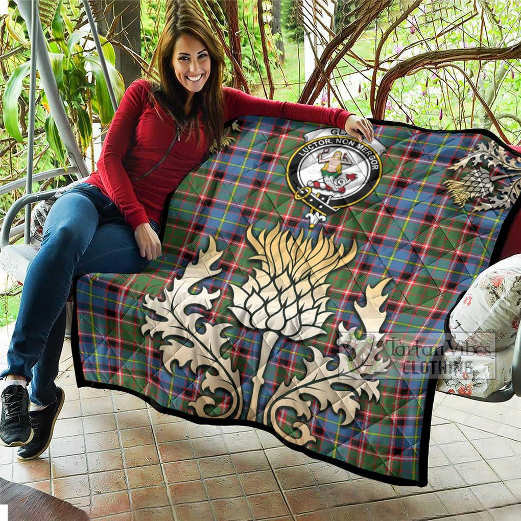 Tartan Vibes Clothing Glass Tartan Quilt with Family Crest and Golden Thistle Style