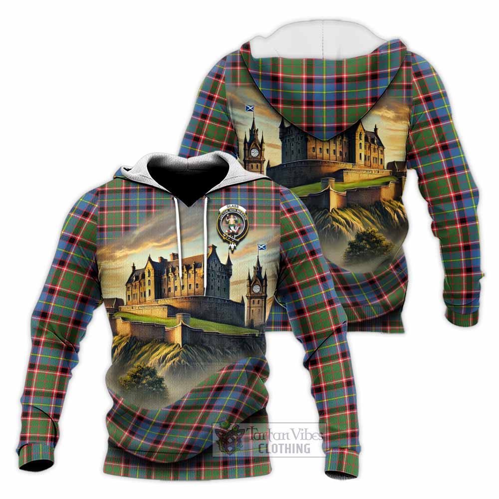 Glass Tartan Family Crest Knitted Hoodie with Scottish Ancient Castle Style - Tartan Vibes Clothing