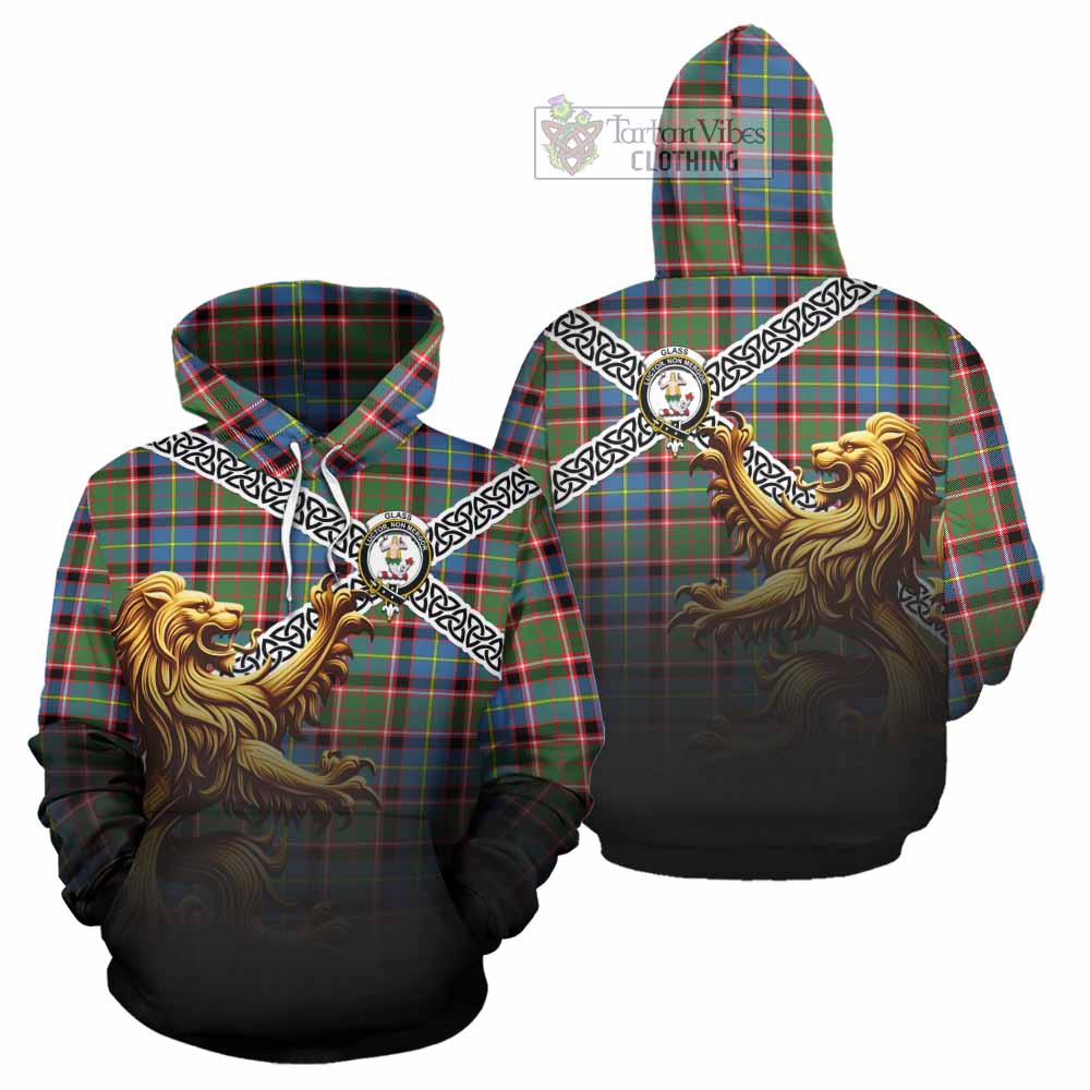 Glass Crest Tartan Hoodie with Golden Lion Emblem Celtic Style - Tartan Vibes Clothing