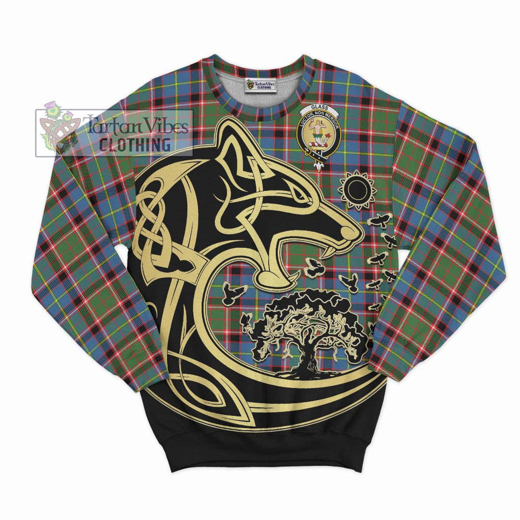 Glass Tartan Sweatshirt with Family Crest Celtic Wolf Style - Tartan Vibes Clothing