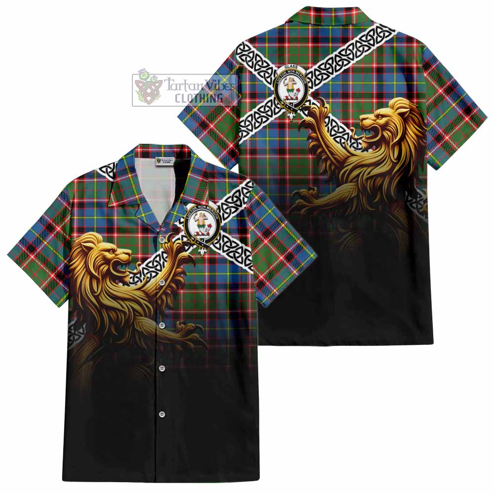 Glass Crest Tartan Hawaiian Shirt with Golden Lion Emblem Celtic Style - Tartan Vibes Clothing