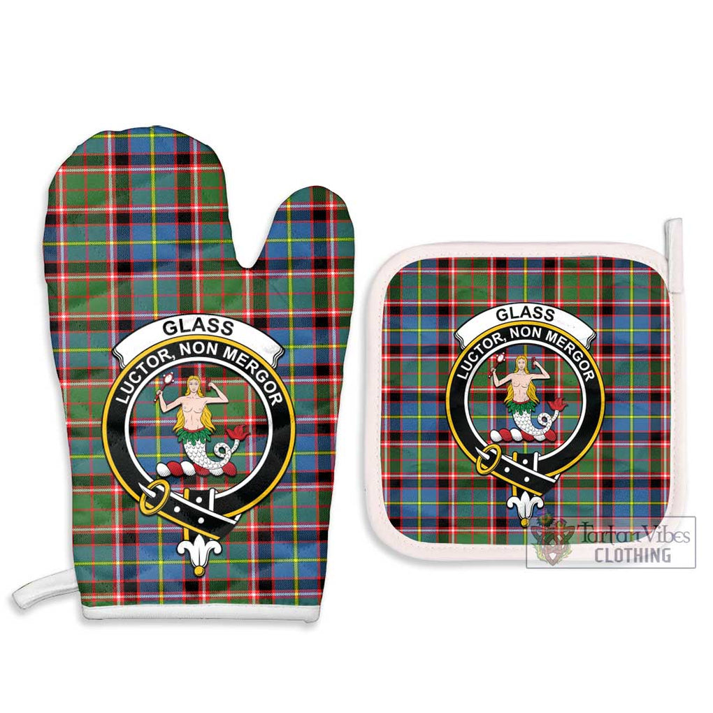 Glass Tartan Combo Oven Mitt & Pot-Holder with Family Crest - Tartan Vibes Clothing