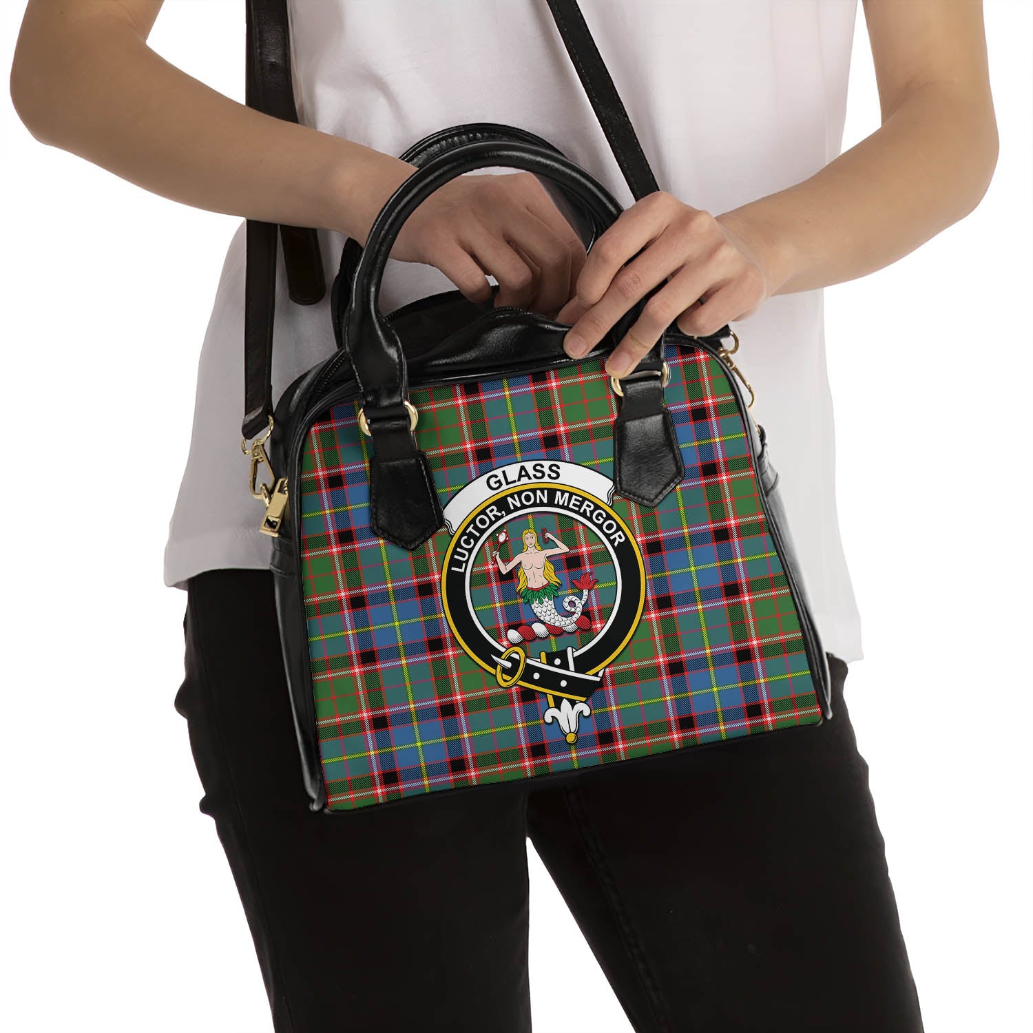 Glass Tartan Shoulder Handbags with Family Crest - Tartan Vibes Clothing