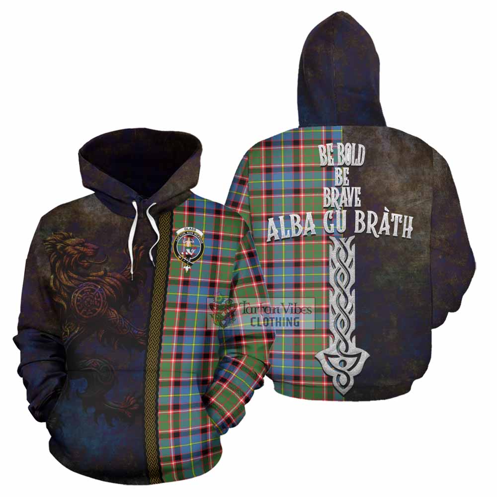 Tartan Vibes Clothing Glass Tartan Family Crest Hoodie Alba Gu Brath Be Brave Lion Ancient Style