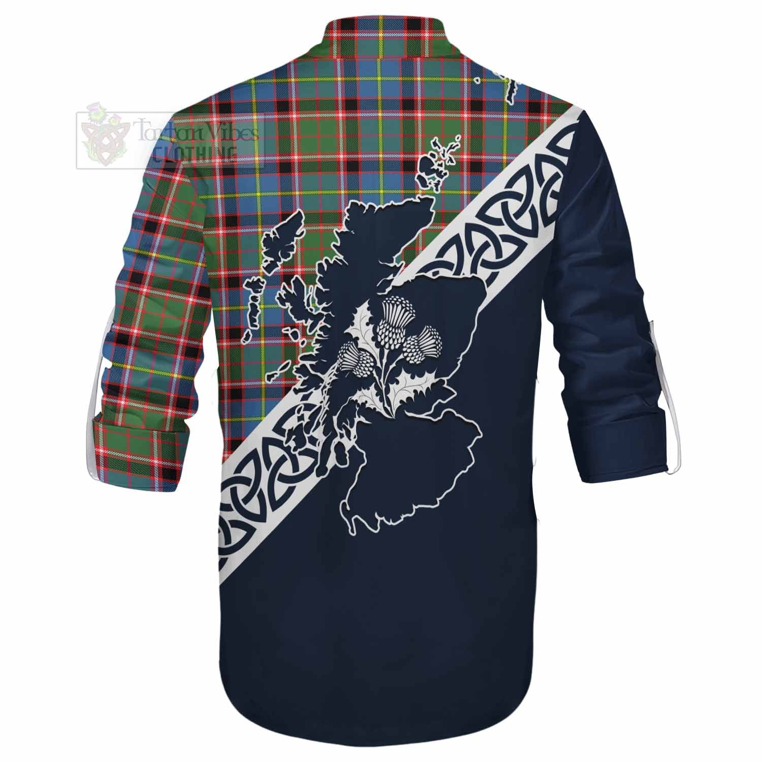 Glass Tartan Ghillie Kilt Shirt Featuring Thistle and Scotland Map - Tartan Vibes Clothing