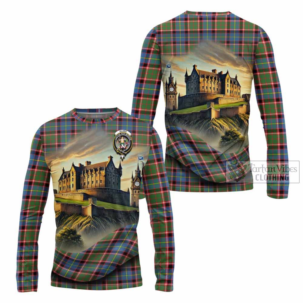 Glass Tartan Family Crest Long Sleeve T-Shirt with Scottish Ancient Castle Style - Tartan Vibes Clothing