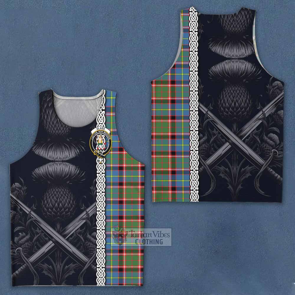 Glass Tartan Men's Tank Top with Family Crest Cross Sword Thistle Celtic Vibes - Tartan Vibes Clothing