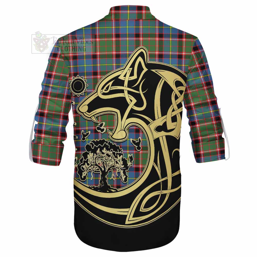 Glass Tartan Ghillie Kilt Shirt with Family Crest Celtic Wolf Style - Tartan Vibes Clothing