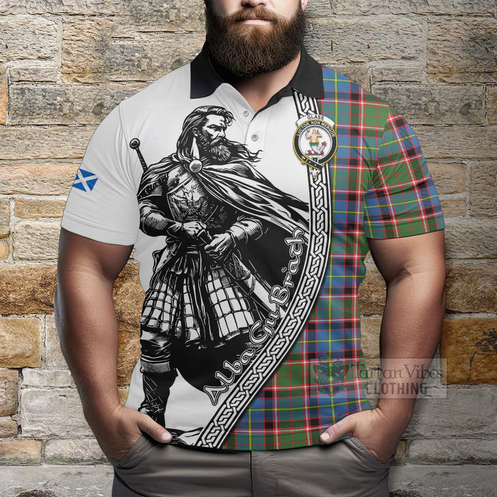 Glass Tartan Clan Crest Polo Shirt with Highlander Warrior Celtic Style - Tartan Vibes Clothing