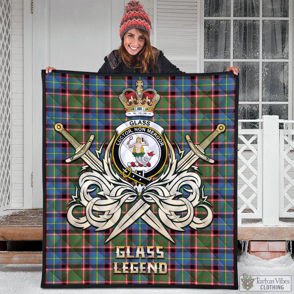 Tartan Vibes Clothing Glass Tartan Quilt with Clan Crest and the Golden Sword of Courageous Legacy