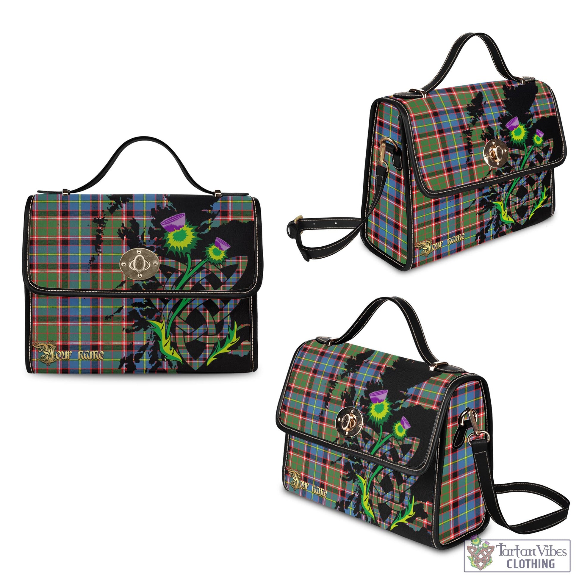 Tartan Vibes Clothing Glass Tartan Waterproof Canvas Bag with Scotland Map and Thistle Celtic Accents