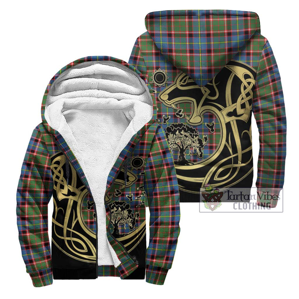 Glass Tartan Sherpa Hoodie with Family Crest Celtic Wolf Style Unisex - Tartan Vibes Clothing