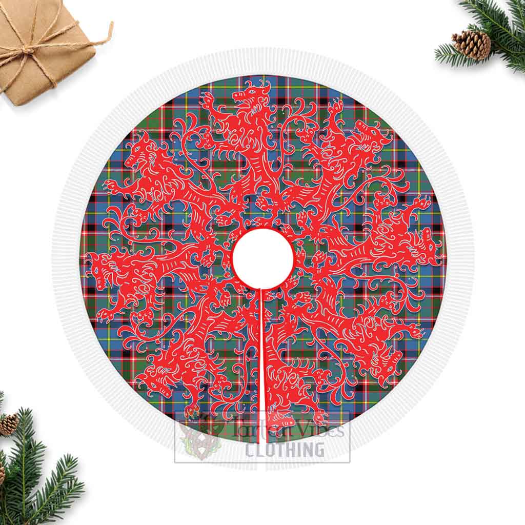 Glass Tartan Christmas Tree Skirt Lion Rampant Style Fringed Tree Skirts - Tartan Vibes Clothing