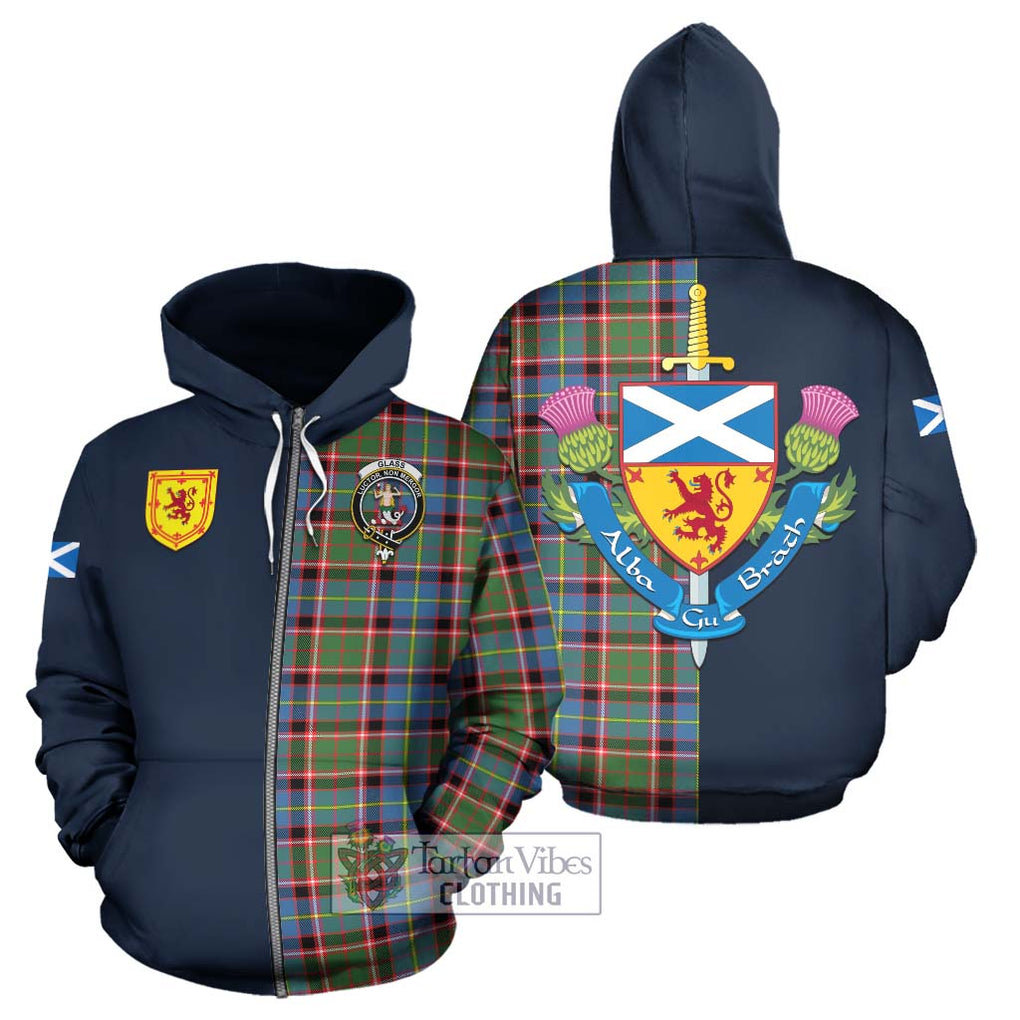 Glass Tartan Hoodie Alba with Scottish Lion Royal Arm Half Style - Tartan Vibes Clothing