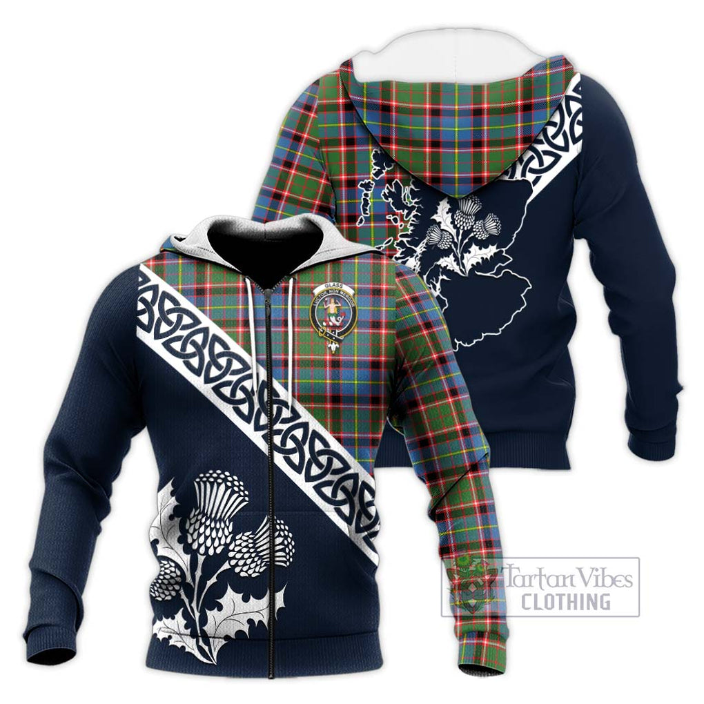 Glass Tartan Knitted Hoodie Featuring Thistle and Scotland Map Unisex Knitted Zip Hoodie - Tartan Vibes Clothing