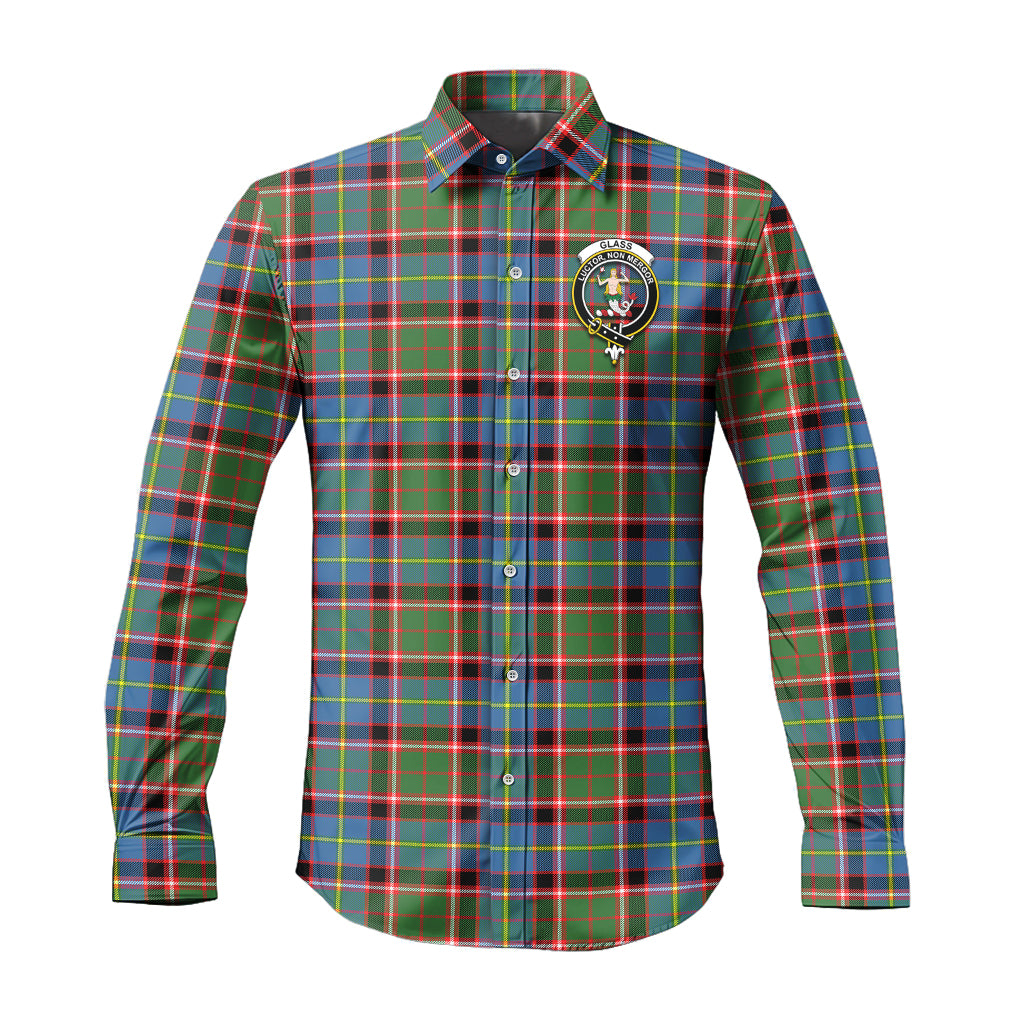 Glass Tartan Long Sleeve Button Up Shirt with Family Crest Men's Shirt - Tartan Vibes Clothing