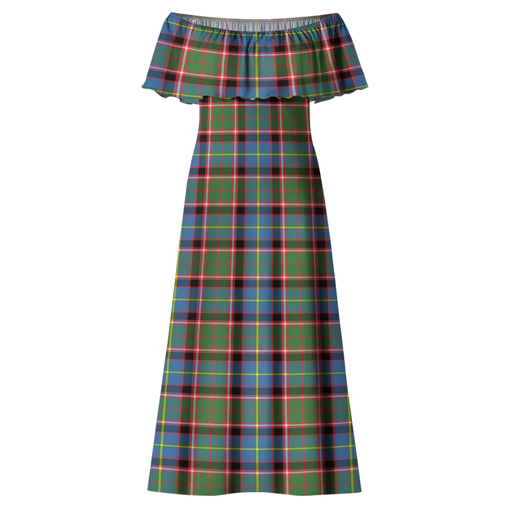 Glass Tartan Off Shoulder Long Dress - Tartan Vibes Clothing