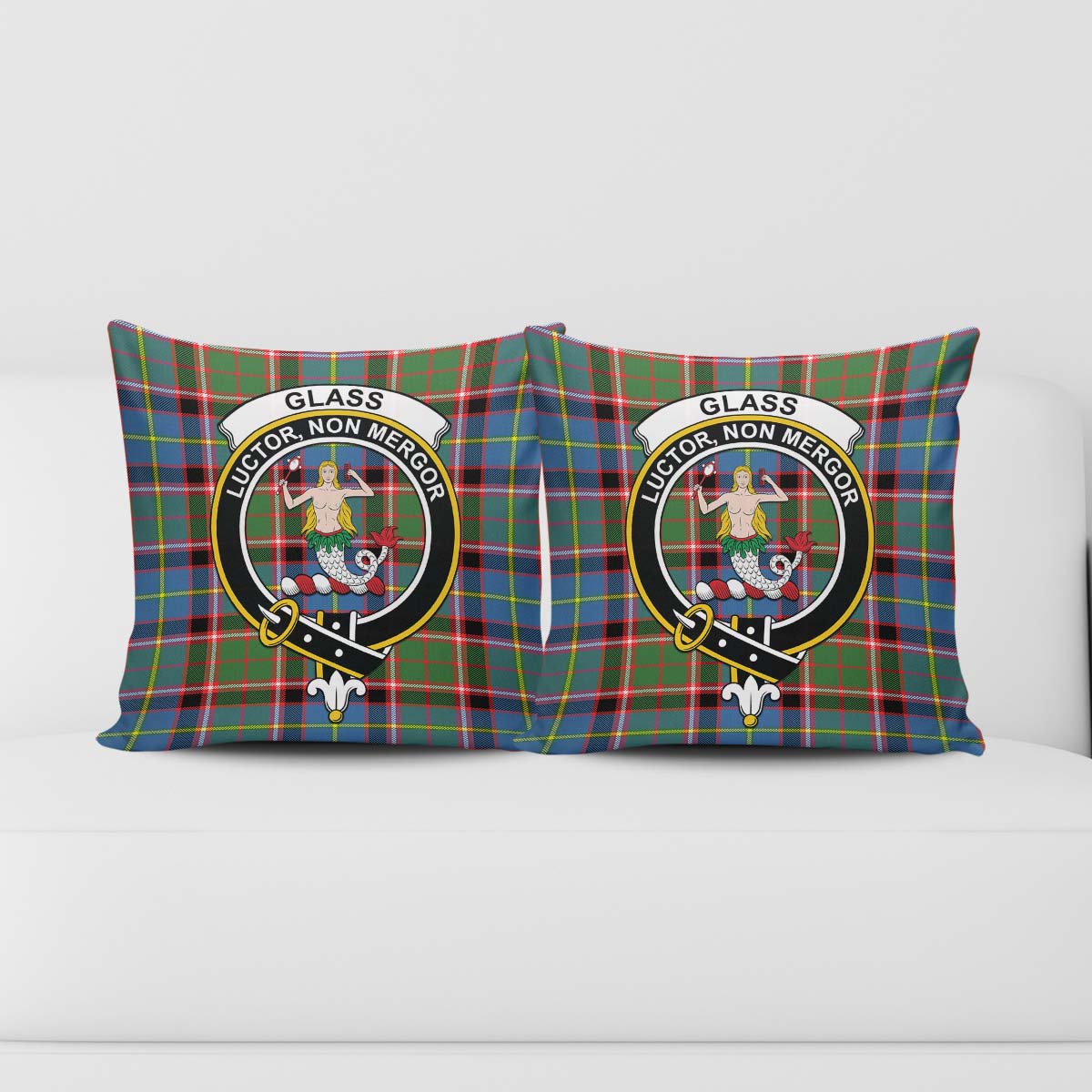 Glass Tartan Pillow Cover with Family Crest - Tartan Vibes Clothing