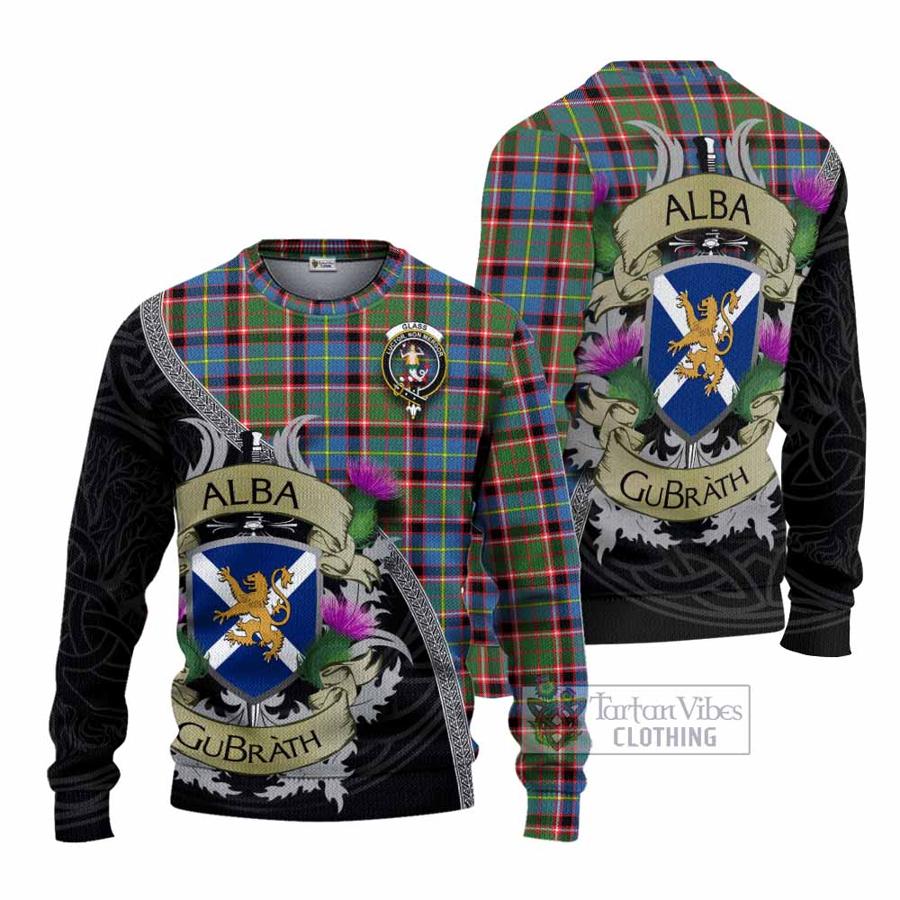 Glass Tartan Family Crest Knitted Sweater Lion Rampant Royal Thistle Shield Celtic Inspired - Tartan Vibes Clothing