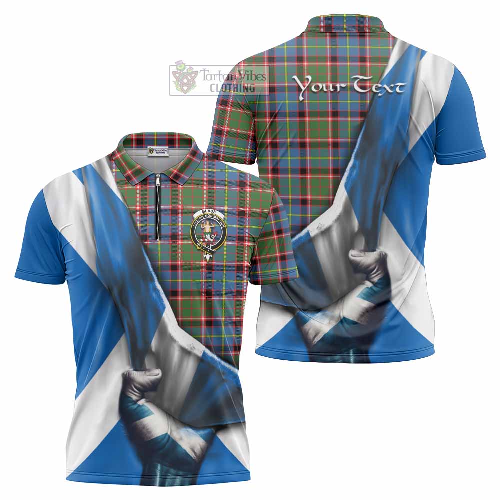 Tartan Vibes Clothing Glass Tartan Zipper Polo Shirt with Family Crest Scotland Patriotic Style