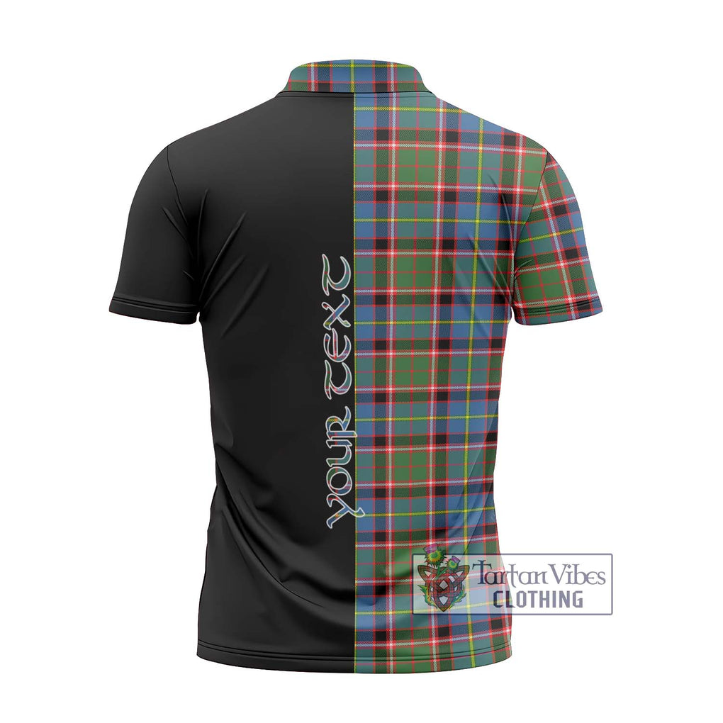 Glass Tartan Zipper Polo Shirt with Family Crest and Half Of Me Style - Tartanvibesclothing Shop