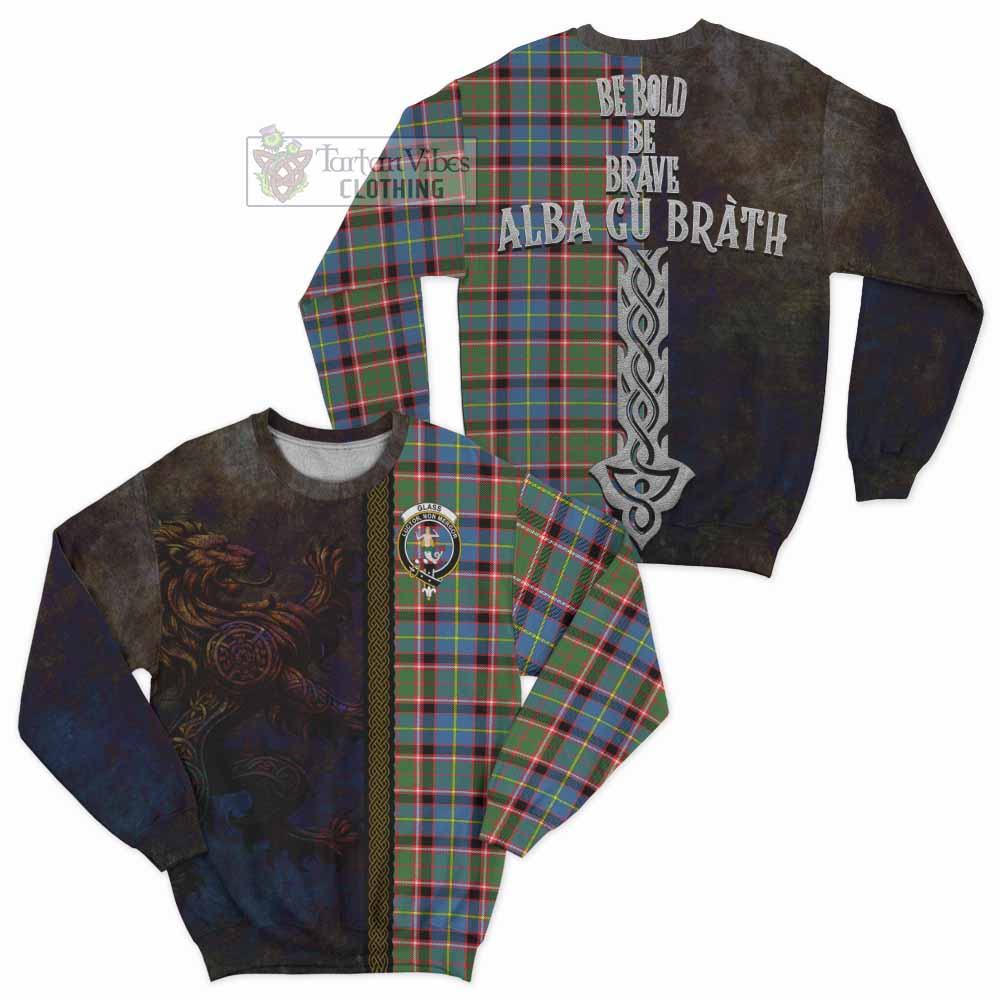 Glass Tartan Family Crest Sweatshirt Alba Gu Brath Be Brave Lion Ancient Style - Tartan Vibes Clothing