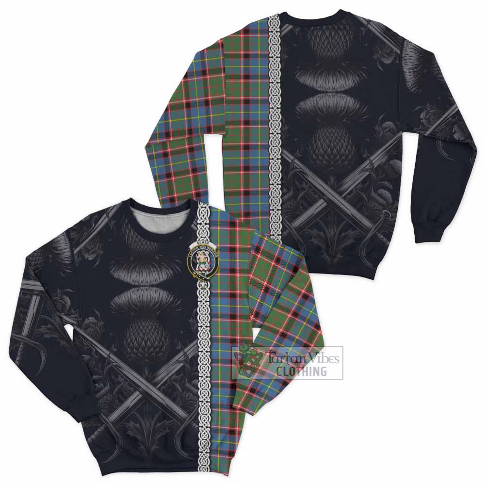 Glass Tartan Sweatshirt with Family Crest Cross Sword Thistle Celtic Vibes - Tartan Vibes Clothing