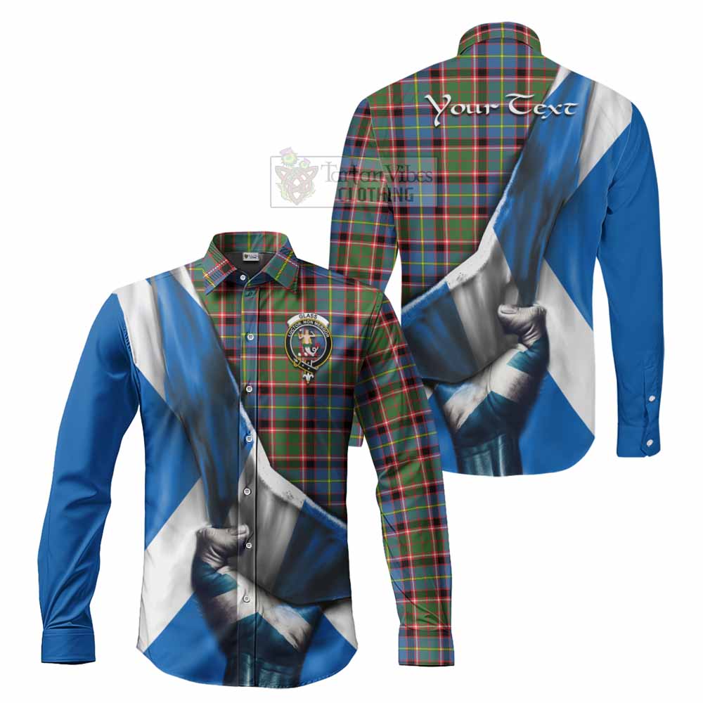 Tartan Vibes Clothing Glass Tartan Long Sleeve Button Shirt with Family Crest Scotland Patriotic Style