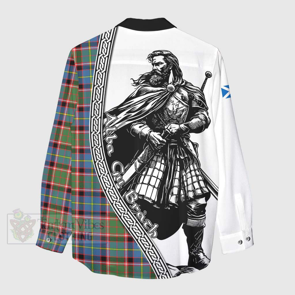 Glass Tartan Clan Crest Women's Casual Shirt with Highlander Warrior Celtic Style - Tartan Vibes Clothing