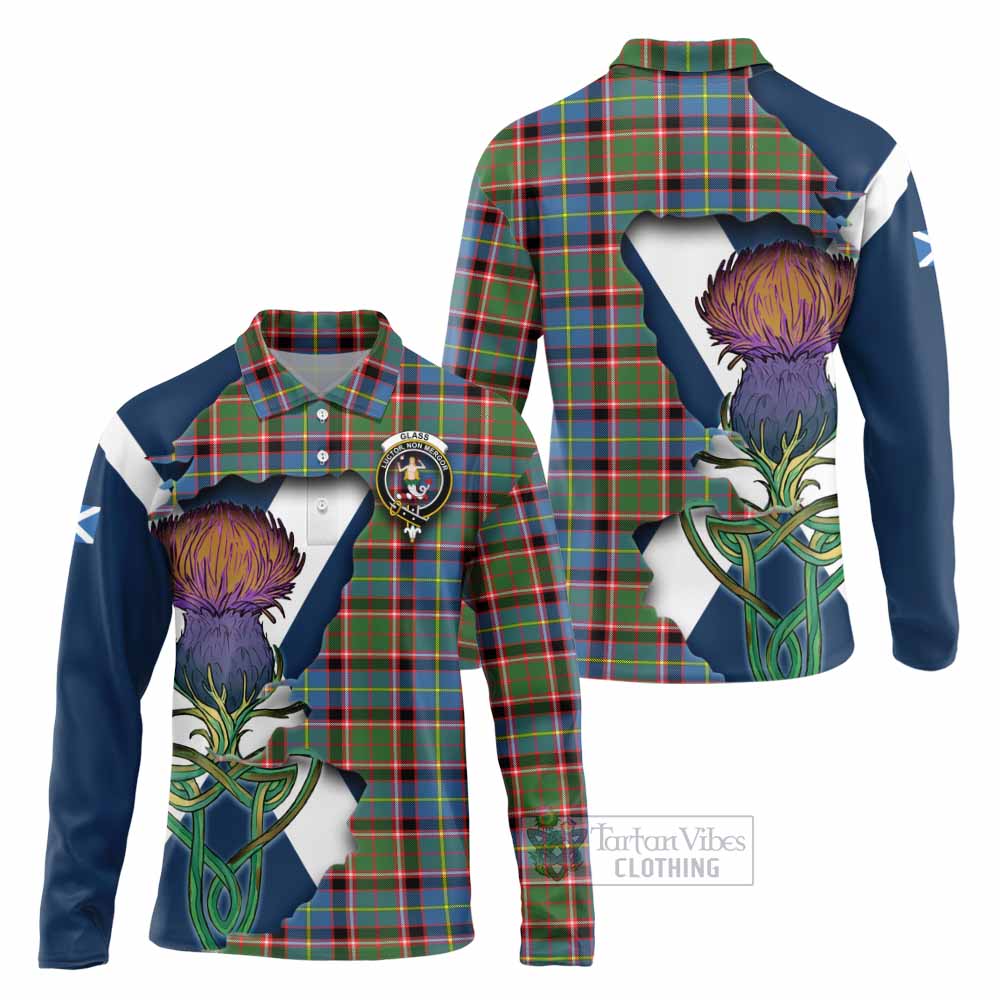 Glass Tartan Family Crest Long Sleeve Polo Shirt Scottish Thistle Celtic Inspired - Tartan Vibes Clothing