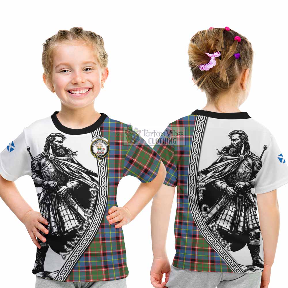 Glass Tartan Clan Crest Kid T-Shirt with Highlander Warrior Celtic Style - Tartan Vibes Clothing