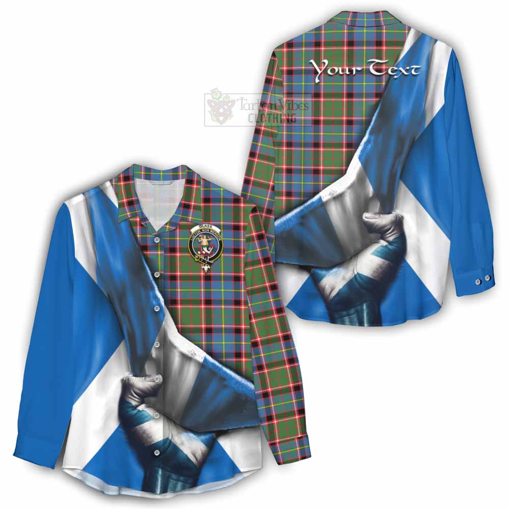 Tartan Vibes Clothing Glass Tartan Women's Casual Shirt with Family Crest Scotland Patriotic Style