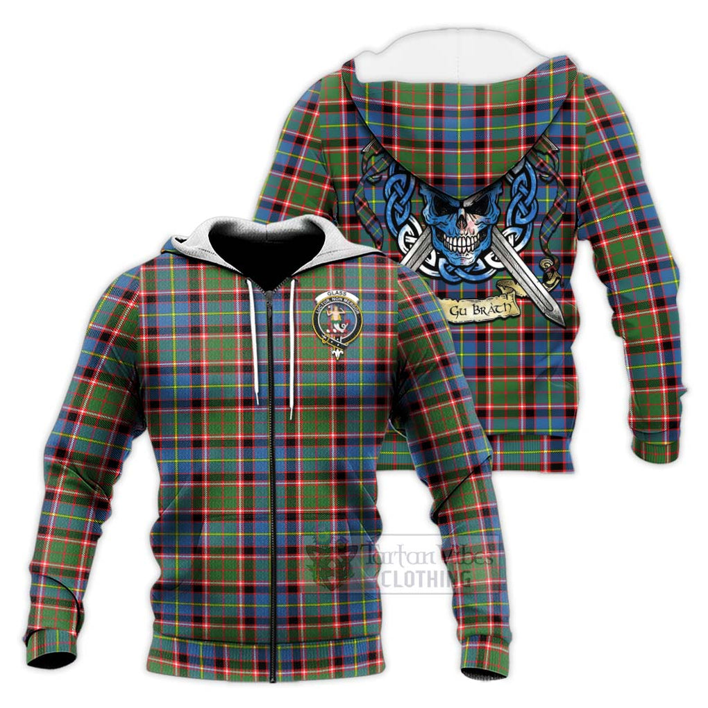 Glass Tartan Knitted Hoodie with Family Crest Celtic Skull Style Unisex Knitted Zip Hoodie - Tartan Vibes Clothing