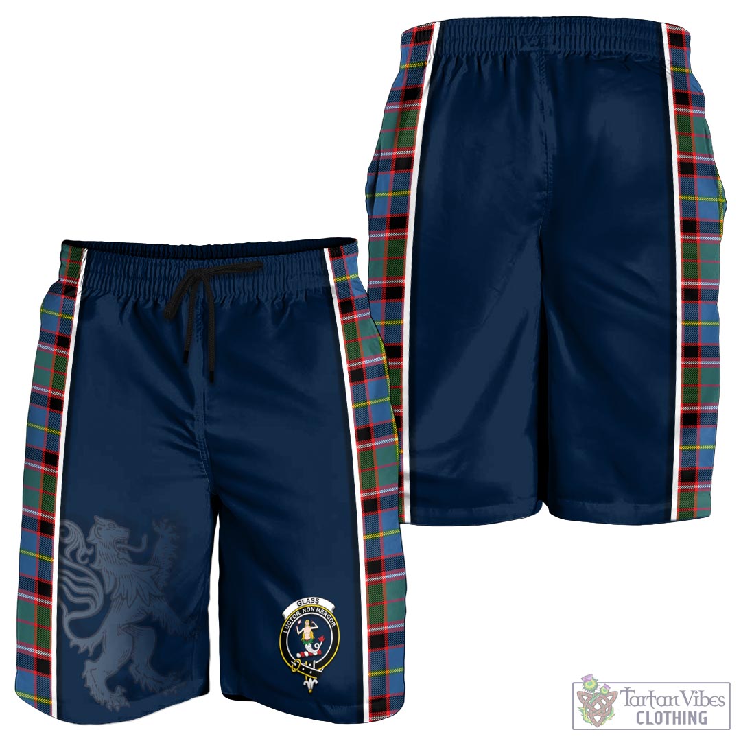 Tartan Vibes Clothing Glass Tartan Men's Shorts with Family Crest and Lion Rampant Vibes Sport Style