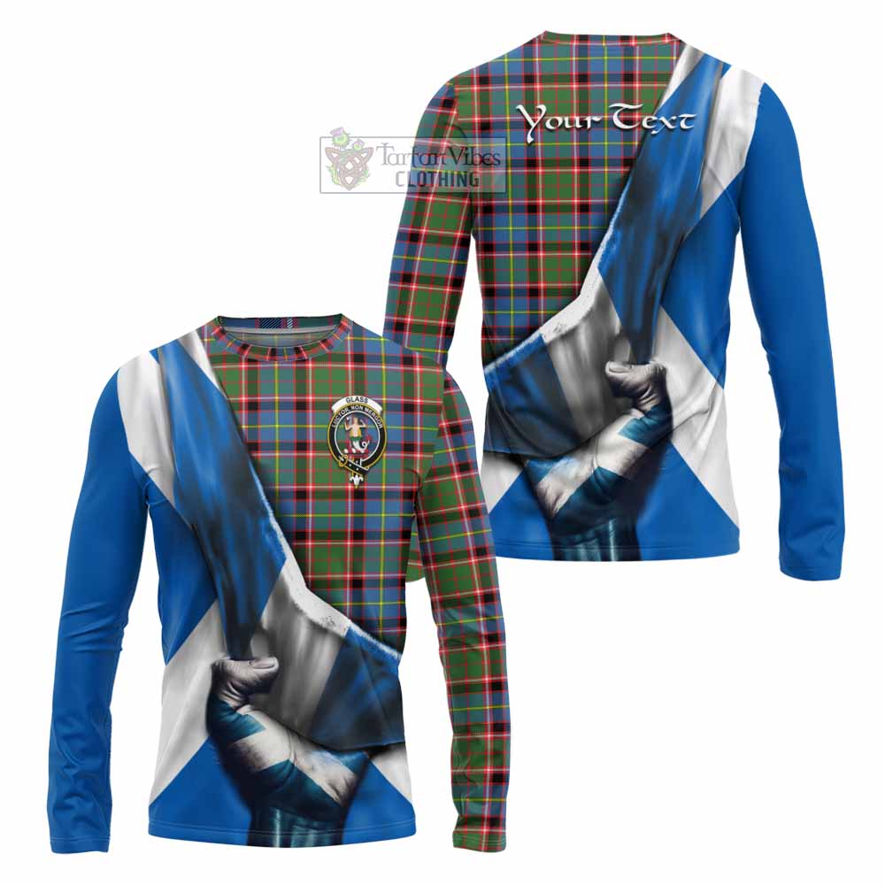Tartan Vibes Clothing Glass Tartan Long Sleeve T-Shirt with Family Crest Scotland Patriotic Style
