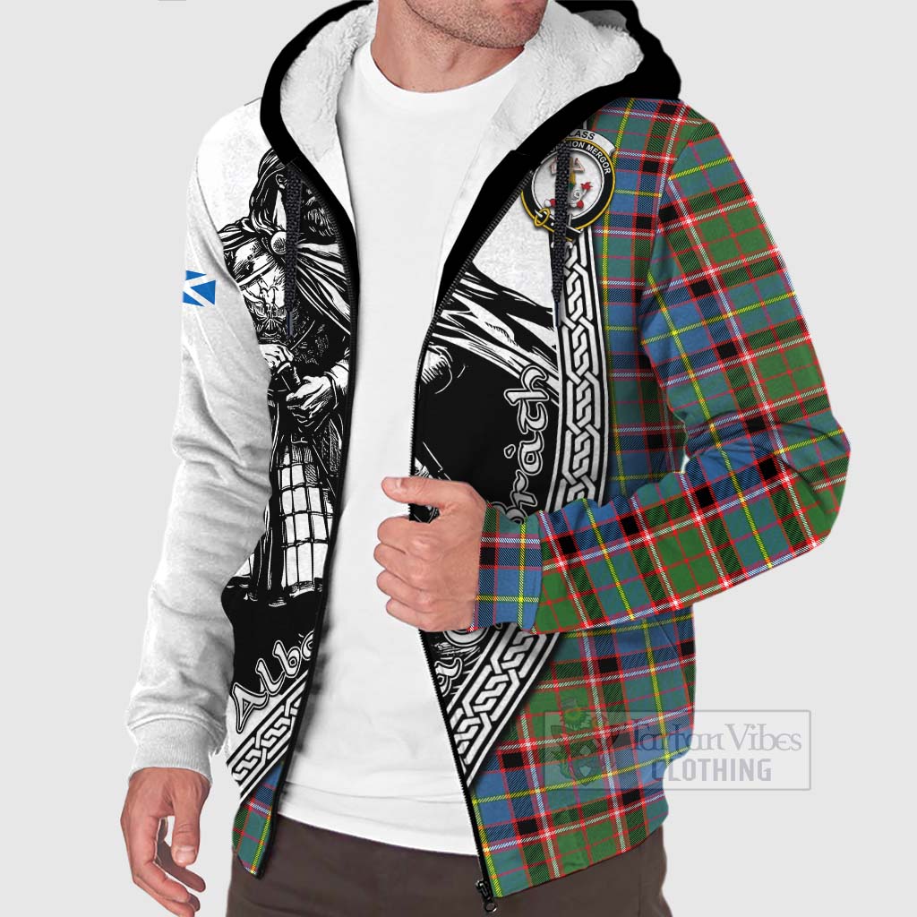 Glass Tartan Clan Crest Sherpa Hoodie with Highlander Warrior Celtic Style Unisex - Tartan Vibes Clothing