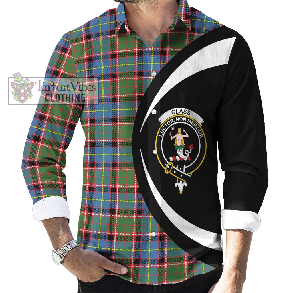 Glass Tartan Long Sleeve Button Up with Family Crest Circle Style - Tartan Vibes Clothing