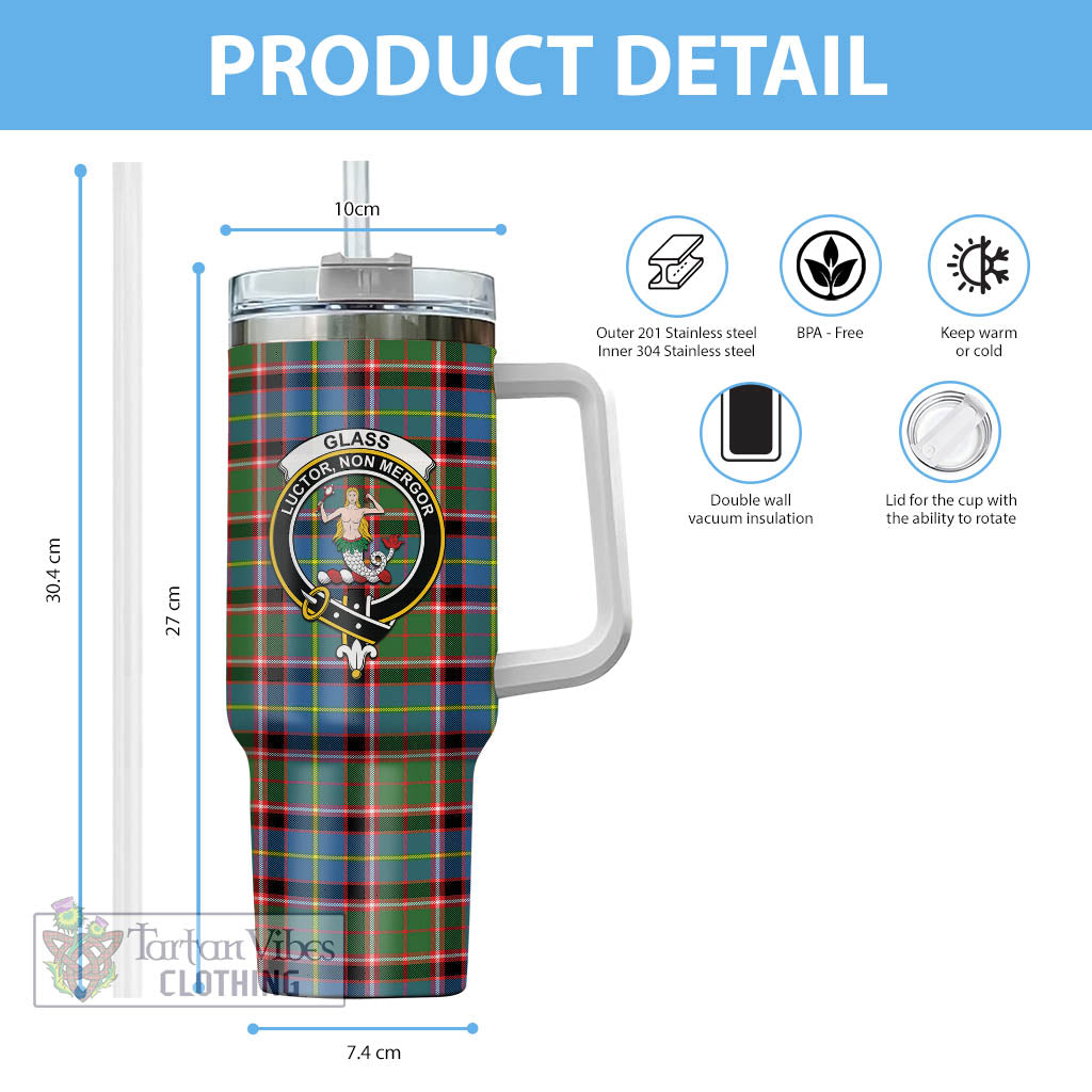Glass Tartan Tumbler with Handle with Family Crest - Tartan Vibes Clothing