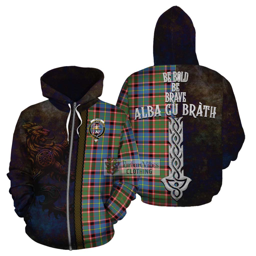 Tartan Vibes Clothing Glass Tartan Family Crest Cotton Hoodie Alba Gu Brath Be Brave Lion Ancient Style