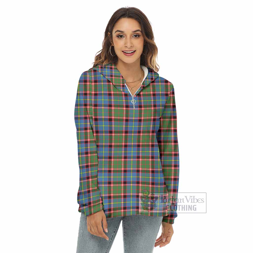 Glass Tartan Women's Borg Fleece Hoodie with Half Zip - Tartan Vibes Clothing