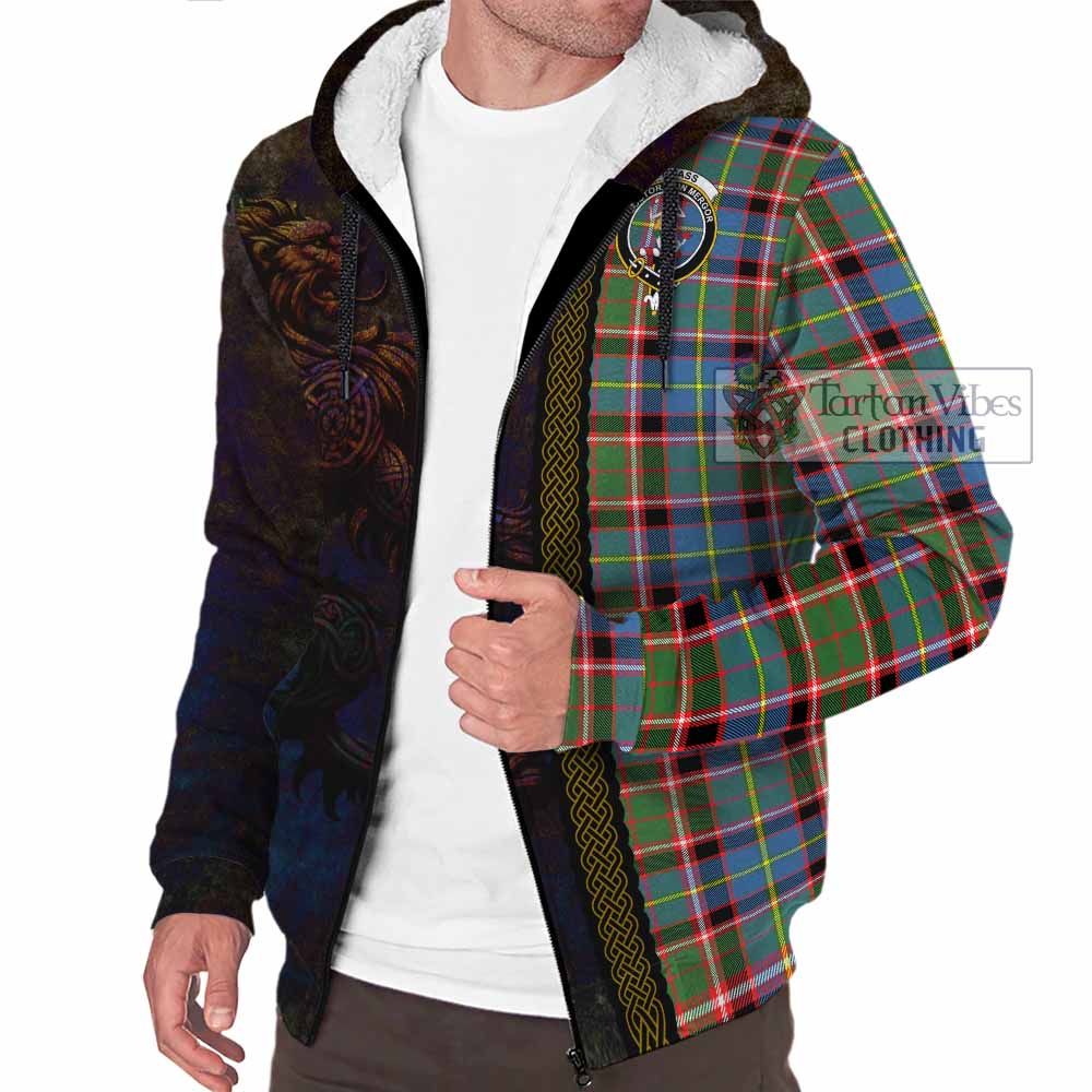 Tartan Vibes Clothing Glass Tartan Family Crest Sherpa Hoodie Alba Gu Brath Be Brave Lion Ancient Style