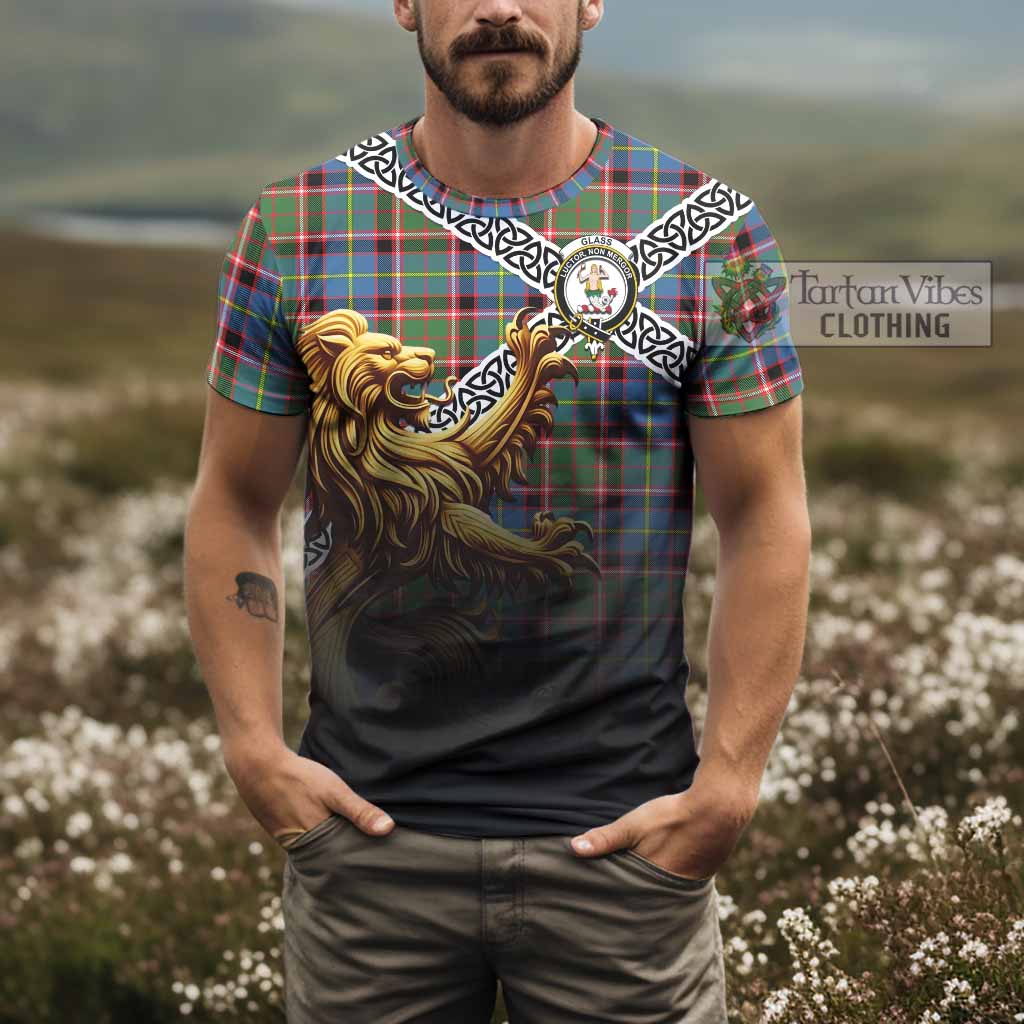 Glass Crest Tartan T-Shirt with Golden Lion Emblem Celtic Style - Tartan Vibes Clothing