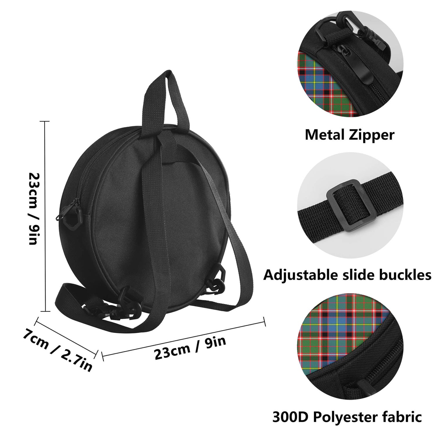 Glass Tartan Round Satchel Bags with Family Crest - Tartan Vibes Clothing