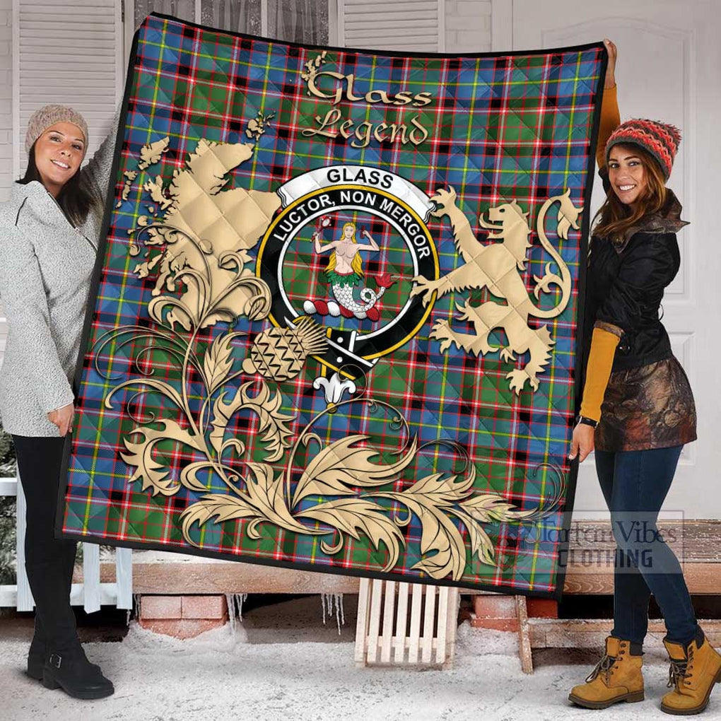 Tartan Vibes Clothing Glass Tartan Quilt with Family Crest and Scottish Symbol Style
