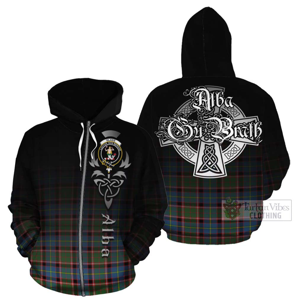 Tartan Vibes Clothing Glass Tartan Cotton Hoodie Featuring Alba Gu Brath Family Crest Celtic Inspired