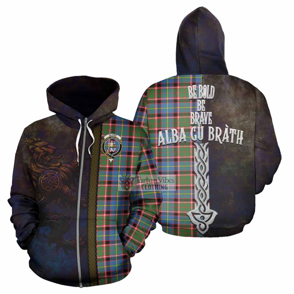 Tartan Vibes Clothing Glass Tartan Family Crest Hoodie Alba Gu Brath Be Brave Lion Ancient Style