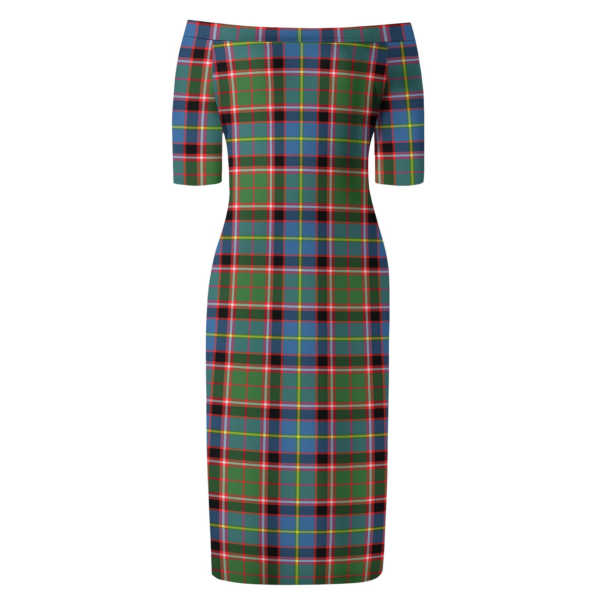 Glass Tartan Off Shoulder Lady Dress - Tartan Vibes Clothing