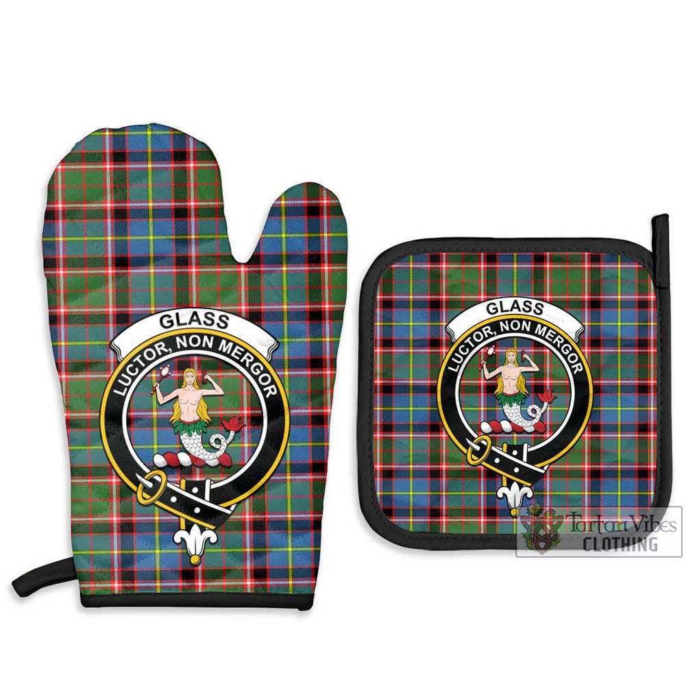 Glass Tartan Combo Oven Mitt & Pot-Holder with Family Crest - Tartan Vibes Clothing