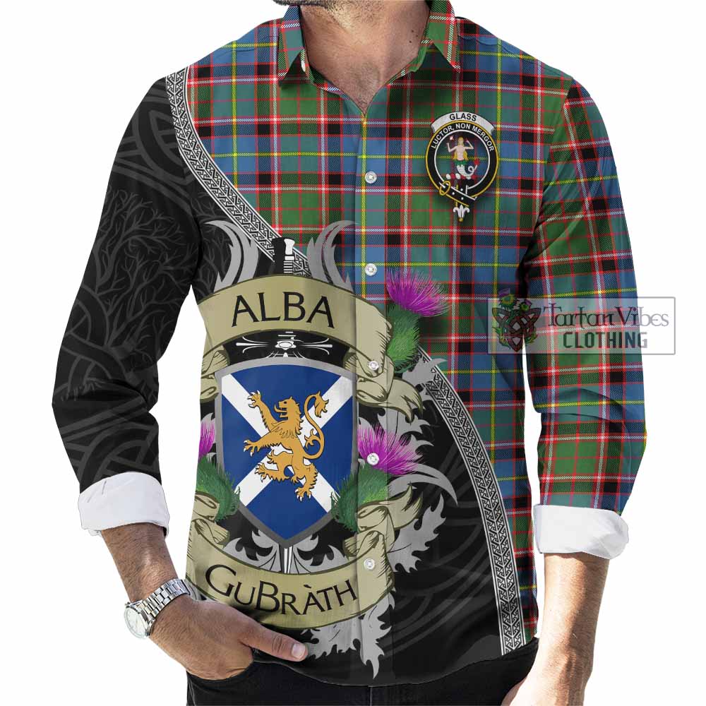 Glass Tartan Family Crest Long Sleeve Button Shirt Lion Rampant Royal Thistle Shield Celtic Inspired - Tartan Vibes Clothing