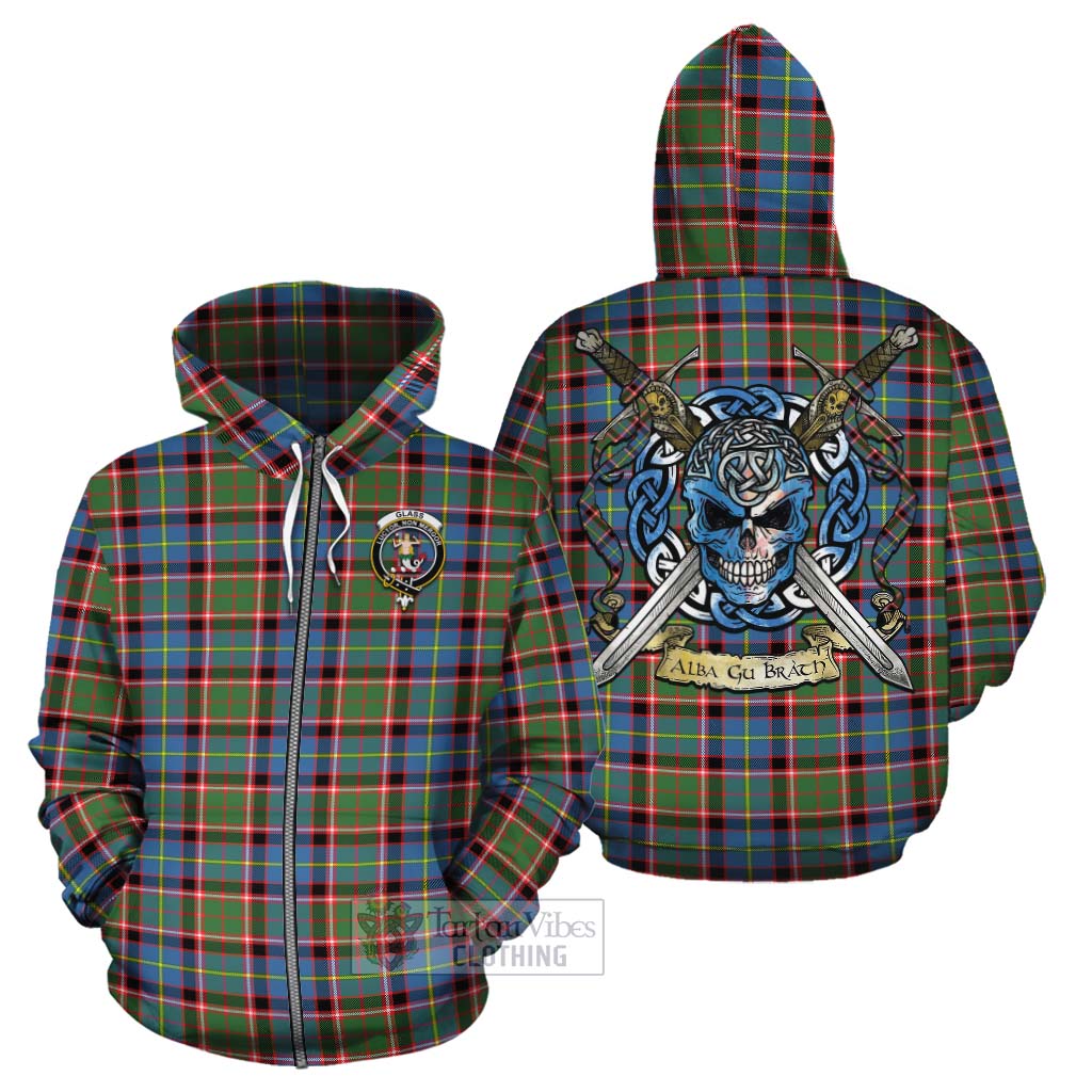 Glass Tartan Cotton Hoodie with Family Crest Celtic Skull Style - Tartan Vibes Clothing